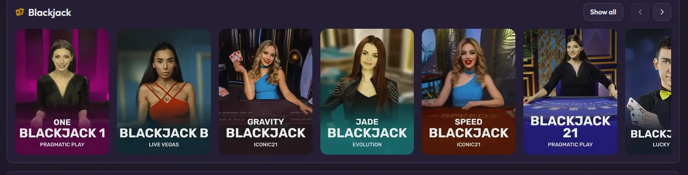 Live blackjack tables available at Spinrise casino