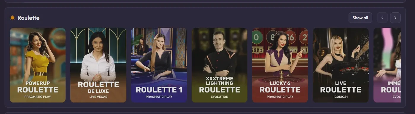Live roulette tables available at Spinrise casino